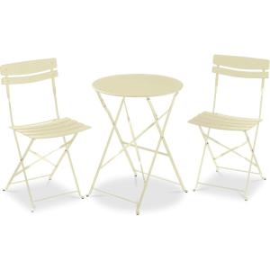 imageBest Choice Products 3Piece Bistro Set Space Saving Folding Design Solid Steel Outdoor Patio Furniture Set w 2 Chairs Bistro Table  SageCream