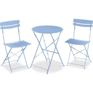 imageBest Choice Products 3Piece Bistro Set Space Saving Folding Design Solid Steel Outdoor Patio Furniture Set w 2 Chairs Bistro Table  SageLight Blue