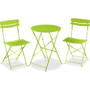 imageBest Choice Products 3Piece Bistro Set Space Saving Folding Design Solid Steel Outdoor Patio Furniture Set w 2 Chairs Bistro Table  SageLime Green
