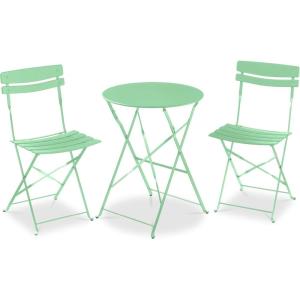 imageBest Choice Products 3Piece Bistro Set Space Saving Folding Design Solid Steel Outdoor Patio Furniture Set w 2 Chairs Bistro Table  SageMint Green