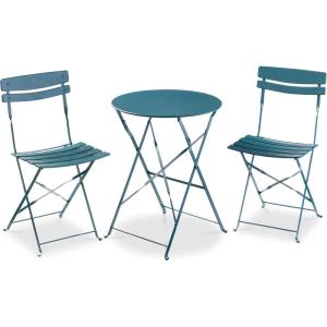 imageBest Choice Products 3Piece Bistro Set Space Saving Folding Design Solid Steel Outdoor Patio Furniture Set w 2 Chairs Bistro Table  SagePeacock Blue