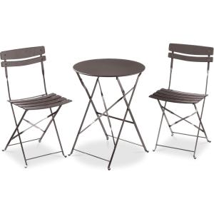 imageBest Choice Products 3Piece Bistro Set Space Saving Folding Design Solid Steel Outdoor Patio Furniture Set w 2 Chairs Bistro Table  SageTaupe