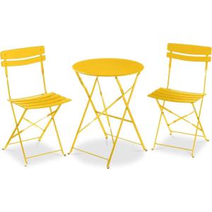 imageBest Choice Products 3Piece Bistro Set Space Saving Folding Design Solid Steel Outdoor Patio Furniture Set w 2 Chairs Bistro Table  SageYellow