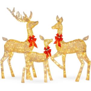 imageBest Choice Products 3Piece Large Lighted Christmas Deer Family Set 5Ft Outdoor Yard Decoration with 360 LED Lights Stakes Zip Ties  RattanGold  Extra Large