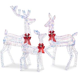 imageBest Choice Products 3Piece Large Lighted Christmas Deer Family Set 5Ft Outdoor Yard Decoration with 360 LED Lights Stakes Zip Ties  RattanIridescent  Large