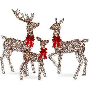 imageBest Choice Products 3Piece Large Lighted Christmas Deer Family Set 5Ft Outdoor Yard Decoration with 360 LED Lights Stakes Zip Ties  RattanRattan  Extra Large