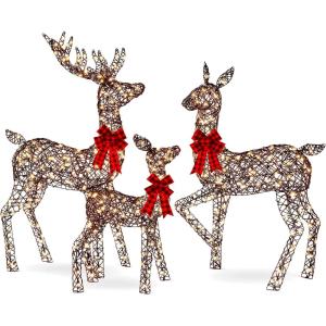 imageBest Choice Products 3Piece Large Lighted Christmas Deer Family Set 5Ft Outdoor Yard Decoration with 360 LED Lights Stakes Zip Ties  RattanRattan  Large