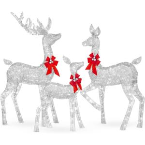 imageBest Choice Products 3Piece Large Lighted Christmas Deer Family Set 5Ft Outdoor Yard Decoration with 360 LED Lights Stakes Zip Ties  RattanSilver  Extra Large
