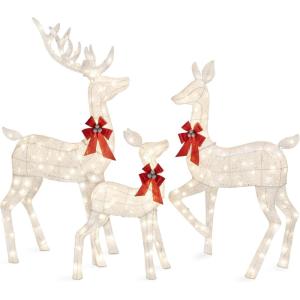 imageBest Choice Products 3Piece Large Lighted Christmas Deer Family Set 5Ft Outdoor Yard Decoration with 360 LED Lights Stakes Zip Ties  RattanWhite  Extra Large