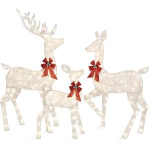 imageBest Choice Products 3Piece Large Lighted Christmas Deer Family Set 5Ft Outdoor Yard Decoration with 360 LED Lights Stakes Zip Ties  RattanWhite  Large