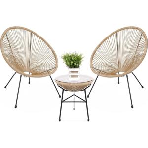 imageBest Choice Products 3Piece Outdoor Acapulco AllWeather Patio Conversation Bistro Set wPlastic Rope Glass Top Table and 2 Chairs  BlackNatural