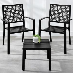 imageBest Choice Products 3Piece Outdoor Bistro Set Stackable Modern Steel Furniture for Porch Garden w 2 Chairs Table Geometric Decor  Peacock BlueBlack