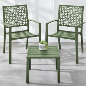 imageBest Choice Products 3Piece Outdoor Bistro Set Stackable Modern Steel Furniture for Porch Garden w 2 Chairs Table Geometric Decor  Peacock BlueSage Green