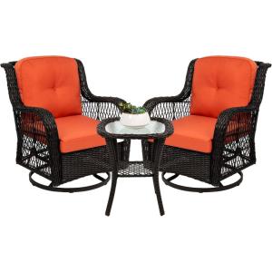 imageBest Choice Products 3Piece Outdoor Wicker Patio Bistro Set w 2 360Degree Swivel Rocking Chairs and Tempered Glass Top Side Table  BeigeRust