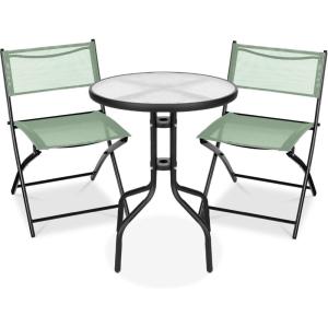 imageBest Choice Products 3Piece Patio Bistro Dining Furniture Set wTextured Glass Tabletop 2 Steel Folding Chairs Polyester Fabric  RedSage