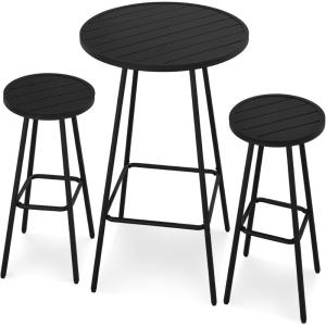 imageBest Choice Products 3Piece Patio Dining Set Bar Height Outdoor Bistro Set Outdoor Round Bar Table w 2 Bar Stools Steel  SageBlack
