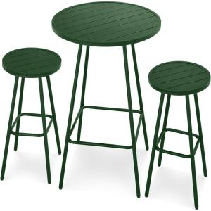imageBest Choice Products 3Piece Patio Dining Set Bar Height Outdoor Bistro Set Outdoor Round Bar Table w 2 Bar Stools Steel  SageDark Green