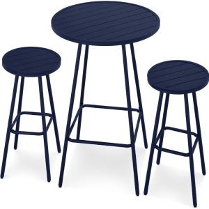 imageBest Choice Products 3Piece Patio Dining Set Bar Height Outdoor Bistro Set Outdoor Round Bar Table w 2 Bar Stools Steel  SageNavy
