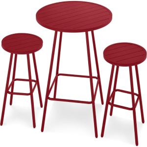 imageBest Choice Products 3Piece Patio Dining Set Bar Height Outdoor Bistro Set Outdoor Round Bar Table w 2 Bar Stools Steel  SageRed