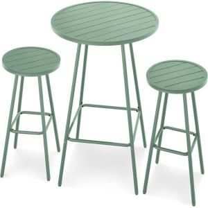 imageBest Choice Products 3Piece Patio Dining Set Bar Height Outdoor Bistro Set Outdoor Round Bar Table w 2 Bar Stools Steel  SageSage