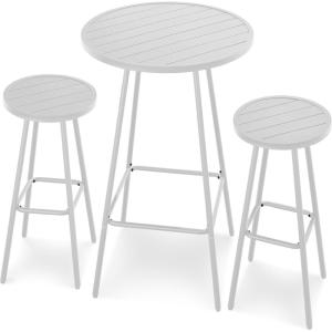 imageBest Choice Products 3Piece Patio Dining Set Bar Height Outdoor Bistro Set Outdoor Round Bar Table w 2 Bar Stools Steel  SageWhite