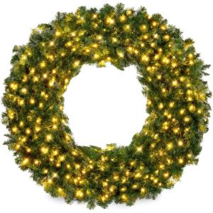 imageBest Choice Products 48in Large Artificial PreLit Fir Christmas Wreath Holiday Accent Decoration w 200 LED Lights 714 PVC TipsWhite Lights