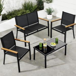 imageBest Choice Products 4Piece Outdoor Textilene Patio Conversation Set Backyard Furniture wLoveseat Coffee Table Steel Frame  TaupeCharcoalBlackBlack