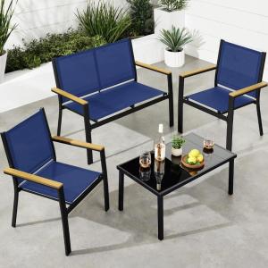 imageBest Choice Products 4Piece Outdoor Textilene Patio Conversation Set Backyard Furniture wLoveseat Coffee Table Steel Frame  TaupeCharcoalBlackNavy