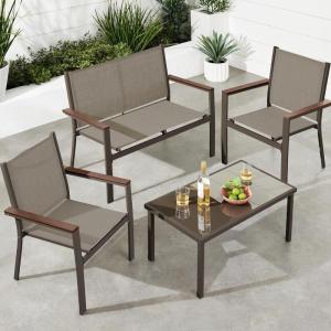 imageBest Choice Products 4Piece Outdoor Textilene Patio Conversation Set Backyard Furniture wLoveseat Coffee Table Steel Frame  TaupeCharcoalBrownBrown
