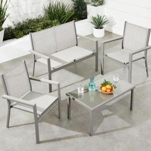 imageBest Choice Products 4Piece Outdoor Textilene Patio Conversation Set Backyard Furniture wLoveseat Coffee Table Steel Frame  TaupeCharcoalGrayGray