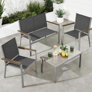 imageBest Choice Products 4Piece Outdoor Textilene Patio Conversation Set Backyard Furniture wLoveseat Coffee Table Steel Frame  TaupeCharcoalTaupeCharcoal