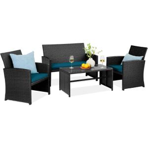 imageBest Choice Products 4Piece Outdoor Wicker Patio Conversation Furniture Set for Backyard wCoffee Table Seat Cushions  BrownMidnight GreenBlackPeacock