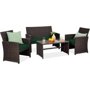 imageBest Choice Products 4Piece Outdoor Wicker Patio Conversation Furniture Set for Backyard wCoffee Table Seat Cushions  BrownMidnight GreenBrownMidnight Green