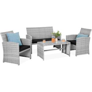 imageBest Choice Products 4Piece Outdoor Wicker Patio Conversation Furniture Set for Backyard wCoffee Table Seat Cushions  BrownMidnight GreenGrayBlack
