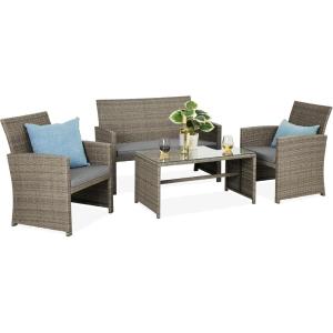 imageBest Choice Products 4Piece Outdoor Wicker Patio Conversation Furniture Set for Backyard wCoffee Table Seat Cushions  BrownMidnight GreenTaupeCement Gray