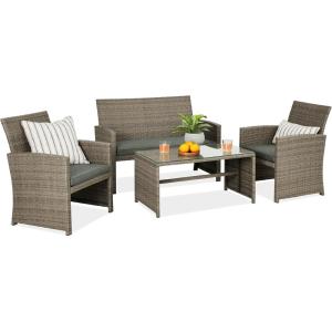 imageBest Choice Products 4Piece Outdoor Wicker Patio Conversation Furniture Set for Backyard wCoffee Table Seat Cushions  BrownMidnight GreenTaupeSlate Green