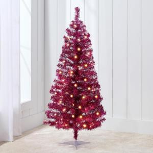 imageBest Choice Products 4ft Prelit Christmas Tree Artificial Mini Tree Perfect for Kids Apartments Bedroom with Twinkling LED Lights  LavenderMagenta