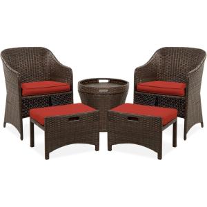 imageBest Choice Products 5Piece Outdoor Patio Furniture Set No Assembly Required Wicker Conversation Bistro ampamp Storage Table for Backyard Porch Balcony wSpaceSaving Design  BrownBeigeRed