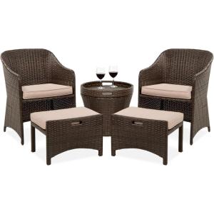 imageBest Choice Products 5Piece Outdoor Patio Furniture Set No Assembly Required Wicker Conversation Bistro ampamp Storage Table for Backyard Porch Balcony wSpaceSaving Design  BrownBeigeBrown