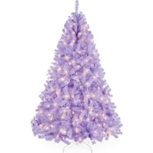 imageBest Choice Products 6ft PreLit Christmas Tree Premium Hinged Artificial Pine Lighted Holiday Tree for Home Office w 1000 Branch Tips 250 Lights Metal Hinges Foldable BaseLavender