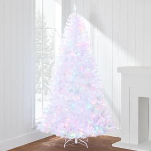 imageBest Choice Products 6ft PreLit Christmas Tree Premium Hinged Artificial Pine Lighted Holiday Tree for Home Office w 1000 Branch Tips 250 Lights Metal Hinges Foldable BaseWhite