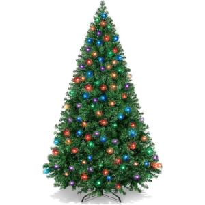 imageBest Choice Products 6ft PreLit Christmas Tree Premium Hinged Artificial Pine Lighted Holiday Tree for Home Office w 1000 Branch Tips 250 Lights Metal Hinges Foldable BaseMulticolor Lights
