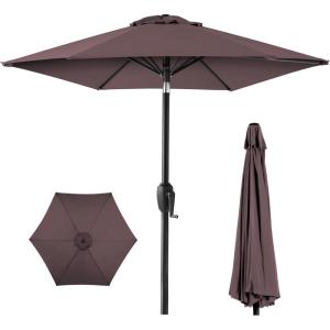 imageBest Choice Products 75ft HeavyDuty Round Outdoor Market Table Patio Umbrella wSteel Pole Push Button Tilt Easy Crank Lift  Sky BlueDeep Taupe