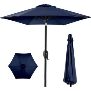 imageBest Choice Products 75ft HeavyDuty Round Outdoor Market Table Patio Umbrella wSteel Pole Push Button Tilt Easy Crank Lift  Sky BlueNavy Blue