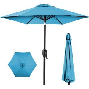 imageBest Choice Products 75ft HeavyDuty Round Outdoor Market Table Patio Umbrella wSteel Pole Push Button Tilt Easy Crank Lift  Sky BlueSky Blue