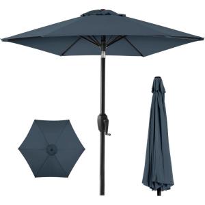 imageBest Choice Products 75ft HeavyDuty Round Outdoor Market Table Patio Umbrella wSteel Pole Push Button Tilt Easy Crank Lift  Sky BlueSlate Blue