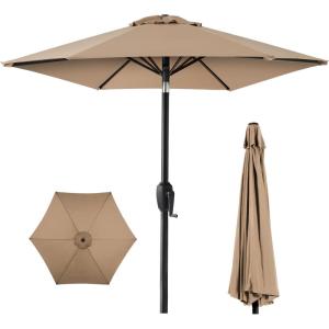 imageBest Choice Products 75ft HeavyDuty Round Outdoor Market Table Patio Umbrella wSteel Pole Push Button Tilt Easy Crank Lift  Sky BlueTan