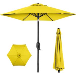 imageBest Choice Products 75ft HeavyDuty Round Outdoor Market Table Patio Umbrella wSteel Pole Push Button Tilt Easy Crank Lift  Sky BlueYellow