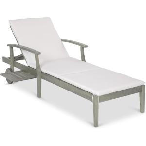 imageBest Choice Products 79x26in Acacia Wood Chaise Lounge Chair Recliner Outdoor Furniture for Patio Poolside wSlideOut Side Table FoamPadded Cushion Adjustable Backrest Wheels  CreamGrayCream