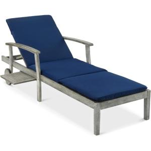 imageBest Choice Products 79x26in Acacia Wood Chaise Lounge Chair Recliner Outdoor Furniture for Patio Poolside wSlideOut Side Table FoamPadded Cushion Adjustable Backrest Wheels  CreamGrayNavy